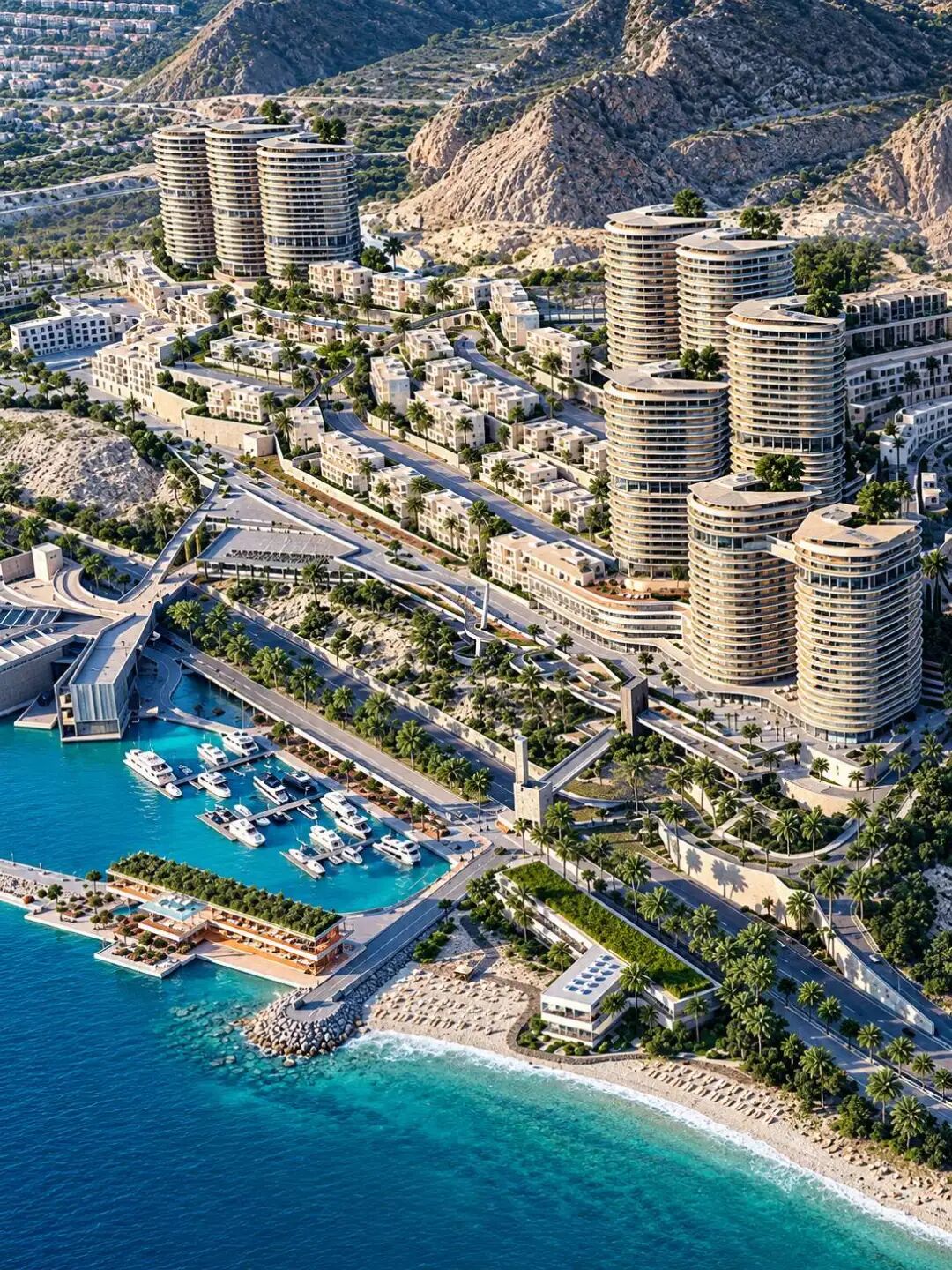 苏伊士湾沿岸Ain Sokhna的IL Monte Galala Marina效果图